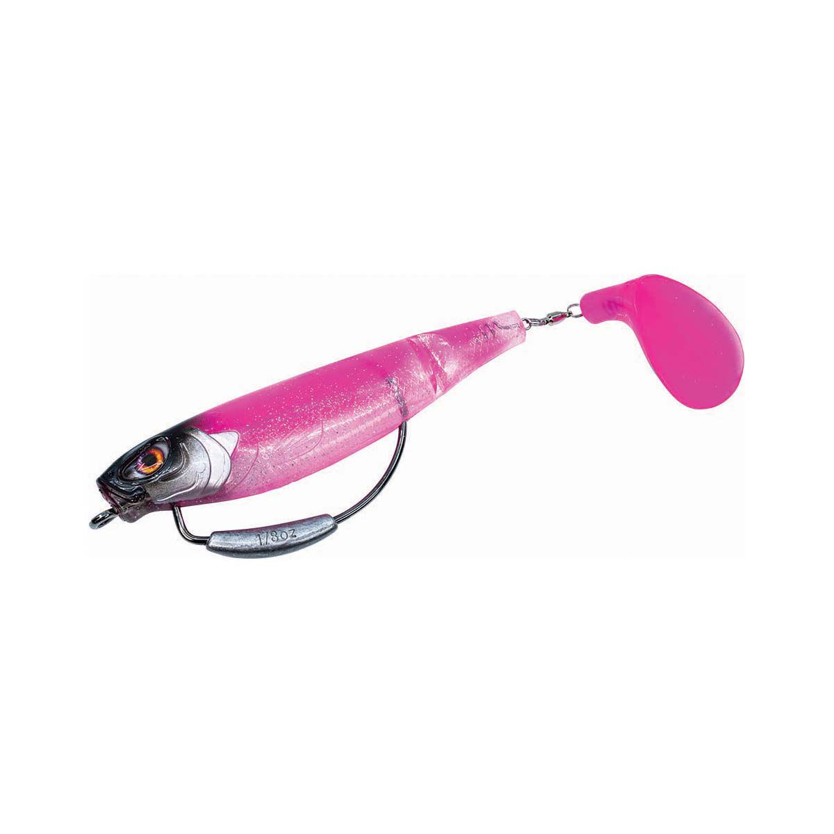 Chasebait Swinger Weedless Soft Plastic Lure 90mm Pink Candy, Pink Candy, bcf_hi-res